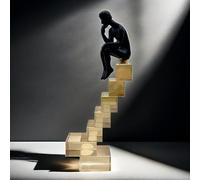 FUNSXBUG 12 Inch The Thinker Statue Thinking Man Statues Sitting on Crystal Glass Stairs Sculptures Collectible Figurine Home Decor Living Room Decoration