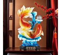 FUNSXBUG 13.3 Inch Large Chinese Feng Shui Fish Statue Sculpture Figurines Feng Shui Decor Home Office Desktop Decoration Good Lucky Gifts