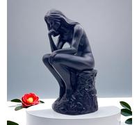 FUNSXBUG Resin The Thinker Woman Statue Thinking Girl Sculptures Collectible Figurine Home Office Decor Living Room Decoration Black