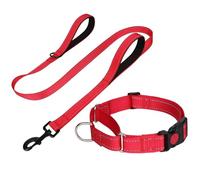 FunTags Reflective Martingale Dog Collar and Leash Set, 5FT Double Handle Dog Leash Padded, Martingale Dog Collar with Lockable Quick Release Buckle, Adjustable for Puppy Small Dogs (Red, XS)