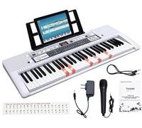 Funtaki 61 Key Electric Keyboard Piano with Lighted Keys, Digital Portable Musical Keyboards with Music Sheet Stand, Mini Electronic Organ for Beginners Kids Adults, White