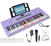 Funtaki 61 Key Electric Piano Keyboard with Lighted Keys, Digital Portable Keyboards with Sheet Music Stand, Mini Music Keyboard Pianos for Beginners Kids Adults, Purple