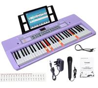 Funtaki 61 Key Electric Piano Keyboard with Lighted Keys, Digital Portable Synthesizer Keyboards with Stand, Mini Music Keyboard Pianos for Beginners Kids Adults purple