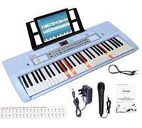 Funtaki 61 Key Electric Piano Keyboard with Lighted Keys, Digital Portable Synthesizer Keyboards with Stand, Mini Music Keyboard Pianos for Beginners Kids Adults Blue