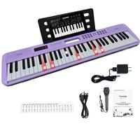Funtaki 61-Key Electronic Keyboard Piano for Adults Kids with Light Up Keys, MIDI Connectivity & Learning Modes - Perfect Beginner Piano (purple)