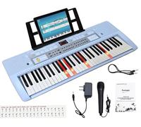 Funtaki 61 Key Electronic Keyboard Piano with Lighted Up Keys, Musical Mini Keyboard Piano with keyboard stand, Digital Portable Synthesizer Keyboards for Beginners Kids Adults (Blue)