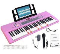Funtaki Portable 61-Keys Digital Piano, Electronic Keyboard Piano with Lighted Keys & Music Stand, Mini Keyboard Piano for Beginners Kids Adults, Digital Keyboards, pink