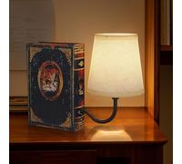 FUNTAPHANTA Vintage Bookshelf Lamp Rechargeable, Cordless Book Lamp with Linen Shade, Dimmable Touch Control Table Lamp, Modern Decorative Bookend, Bookshelf Lights for Office Home, Library, Study