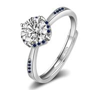 FUNTE 925 Sterling Silver Rings for Women - Adjustable Rings For Her Girls - Clear Cubic Zirconia Ring - Bride Wedding/Engagement/Promise Rings - COME WITH JEWELLERY BOX (g-2)