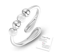 FUNTE® Anxiety Rings for Women Sterling Silver Rings Adjustable Stress Spinner Rings with Beads Fidget Rings for Anxiety Women(With Gift Card & Box)