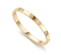 FUNTE Friendship Love Gold Bracelet with Cubic Zirconia Stones Bangle Cuff 4mm thin gold plated bracelet for Mother's Day Valentine's Day Wedding gift