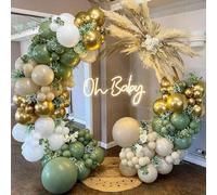 FUNTE Sage Green Balloon Arch Kit 122pcs Green Balloon Arch Kit With Sage White Cream Gold Confetti Balloons Jungle Safari Balloon Arch Kit For Baby Shower Birthday Graduation Decorations