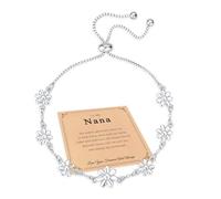 FUNTE Sterling Silver Bracelets for Nana Silver Daisy Bracelets for Christmas Birthday Valentines Mother's Day Gifts for Women