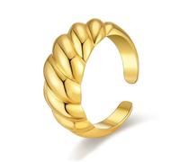 FUNTE Twisted Braided Gold Plated Ring - Chunky Gold Thumb Ring - Open Adjustable Rings for Women - Pure Gold Band Ring - Womens Rings - Anxiety Ring - With Jewellery Box