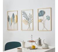 FUNTEREST Gold Leaf Wall Decor Modern Wall Art Home Decor, Set of 3 Metal Wall Hanging Decoration for Living Room Office Bedroom Hotel