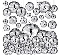 Funtery 100 Pcs Bulk Silver Mirror Disco Ball Ornaments in Various Sizes Hanging Disco Balls Decorations for Christmas Tree Dance Music 50s 60s 70s Themed Party