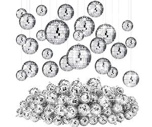 Funtery 100 Pcs Mirror Disco Balls Bulk Assorted Silver Hanging Disco Ball Decor for Home Wedding Birthday Dance Music 70 S Theme Party Christmas Tree Ornaments(1.2'', 2'', 3.2'', 4'')