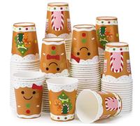 Funtery 100 Pieces Christmas Gingerbread Paper Cups Hot Chocolate Cups Xmas Disposable Coffee Cup Gingerbread Man Christmas Tree Candy Xmas 9 Ounce Drinking Tea Paper for Daily Use Holiday