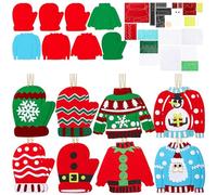 Funtery 16 Pcs Christmas Sweater Foam Mitten Crafts, Christmas Tree Ornament Sets Includes 8 DIY Ugly Sweater and 8 Mitten Foam Ornament Holiday Craft Kit Homemade Kits for Kids Home Activities