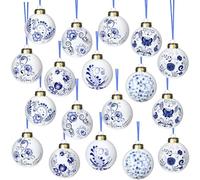 Funtery 18-Piece Blue & White Porcelain Ornaments - Chinoiserie Fall Pumpkin Decor Hanging Pendants - Ceramic Christmas Tree Ornaments for Christmas & Autumn Decoration (Elegant Style)