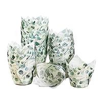 Funtery 200 Pcs Green Tulip Cupcake Wrappers Liners Tulip for Baking Eucalyptus Cupcake Liners Mini Baby Shower Baking Rustic Wedding Birthday Party Decorations for Bridal Shower Festival Party