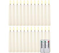 Funtery 24 Pieces 6.5" Flameless LED Taper Candles with 4 Remote Timer Battery Operated Short Window Candles Bulk Flickering Candlesticks for Christmas Wedding Home Decorations (Roman Style)