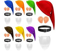 Funtery 28 Pieces Halloween Dwarf Costumes Accessories Dwarf Hats Fake Ears White Fake Beard and Black Belt for Gnome Costumes Adult Halloween Christmas Fairy Tale Party
