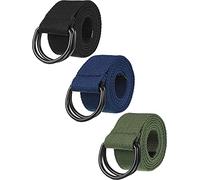 Funtery 3-Piece Men's Canvas Belt with Metal Double D Ring Buckle - Military Style Casual Belts in Army Green, Black, Dark Blue, Green, as the picture shows