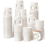 Funtery 50 Count Disposable Espresso Cups with Handles 4 oz White Disposable Paper Cups for Coffee Espresso Tea Hot Cold Drinking Beverage Cocoa Juice Birthday Events Party Office Supplies