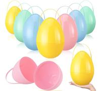 Funtery 8 Pcs Jumbo Fillable Easter Eggs 10 Inches Colorful Giant Plastic Eggs with Handles Large Baskets Containers for Easter Hunt Party Supplies Birthday Surprise Decoration