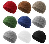 Funtery 9 Pieces Knit Kufi Hats Skull Caps for Men Women Muslim Helmet Liner Breathable Ramadan Crochet Beanie, Traditional Colors, M