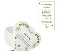 Funtery First Communion Gifts for Girls Ceramic Jewelry Keepsake Box with a Pray Card 1st Holy Communion Gifts for Girls(Heart,Green)