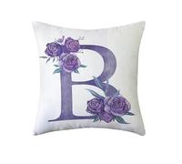 Funthy Alphabet Decorative Throw Pillow Covers English Letters Floral Pillow Covers White Velvet Soft Square Cushion Covers Outdoor Sofa Bedding Car and Home Decor Pillow Cases-B
