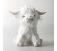 Funthy Scottish Highland Cow Plush, Realistic Cow Stuffed Animals Soft Farm Plushie, Cuddly Highland Cow Accompany Plush Decorative Pillow Birthday Gifts for Boys Girls-White