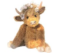 Funthy Scottish Highland Cow Plush, Realistic Cow Stuffed Animals Soft Farm Plushie, Cuddly Highland Cow Accompany Plush Decorative Pillow Birthday Gifts for Boys Girls-White