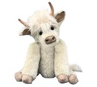 Funthy Scottish Highland Cow Plush - Realistic Soft Farm Stuffed Animal, Cuddly Decorative Pillow, Birthday Gift for Boys Girls - White