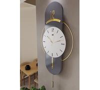 FUNTLY Milano Luxury Modern Wall Clock with Pendulum - Silent Quartz Movement, Gold & Grey Decorative Design, Large 82 cm Stylish Living Room Clock (Navy Blue)