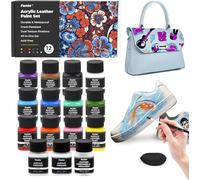 Funto Acrylic Leather Paint Set 12 Colors, with Leather Preparer, 2 Acrylic Finishers, 5 Nylon Brushes, Round Sponge, 36 Alphanumeric Stickers, Perfect DIY Kits for Shoes, Jackets and Bags