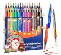 Funto ClickLink Refillable Acrylic Markers, 30 Colors with Visible Ink Cartridges & Dual-Brush Tips - Quick-Dry Water-Based Paint Pens for Ceramic, Glass, Wood