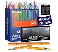 Funto ClickLink Refillable Acrylic Markers, 48 Colors & 50 Refills (98-Piece Set) with Brush Tip - Ideal for DIY Crafts, Holiday Gifts on Ceramic, Glass, Wood