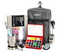 Funto Mini Watercolour Paint Set, All-In-One 24-Colour Premium Pocket Travel Paint Kit, with Crossbody Bag, Watercolour Journal, Water Brush, Paint Water Cup, and Magnetic Grip