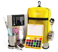 Funto Mini Watercolour Paint Set, the All-In-One 24-Colour Premium Pocket Travel Painting Kit, with Crossbody Bag, Watercolour Journal, Paint Water Cup and Magnetic Handle