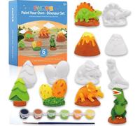 Funto Paint Your Own Dinosaurs Painting Kit, Arts and Crafts Set, STEAM Project Creative Activity DIY Toys, with 6 Figurines, 6 Paint Pots, 1 Brush