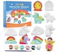 Funto Paint Your Own Unicorn Painting Kit, Arts and Crafts Set, STEAM Project Creative Activity DIY Toys, with 6 Figurines, 6 Paint Pots, 1 Brush