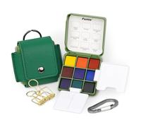 Funto Pocket Watercolour Set, Travel Artist Outdoor Sketch Kits with 2 Foldable Palettes, Portable Leather Case and Metal Clip