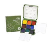 Funto Pocket Watercolour, Travel Artist Outdoor Sketch Kits with 2 Foldable Palettes, 9 Colours, Paint Kit for Travel
