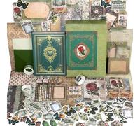 Funto Scrapbooking Kit (185 PCS), Medieval Chapter- Green Forest, Perfect for Bullet Scrapbooking Materials, Planner DIY Craft Collage