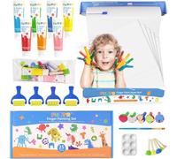 Funto Washable Finger Paint Set, Non Toxic Finger Paints for Toddlers Art Painting Supplies Gift for Baby, Include finger paint paper roll, finger paints, storage bag, Brush Set Arts Crafts for kids