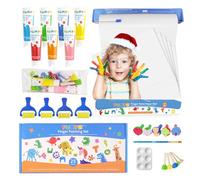 Funto Washable Finger Paint Set, Non Toxic Finger Paints for Toddlers Art Painting Supplies Gift for Baby, Include Finger Paint Paper roll, Finger Paints, Storage Bag, Brush Set Arts Crafts for Kids