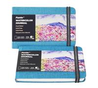 Funto Watercolour Journal 2-Pack, 3.5x5.5in, Blue Cloth Cover, Acid-Free Wood Pulp Paper, Suitable for All Ages, Perfect for Travel